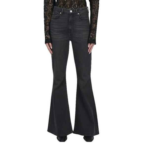 7 For All Mankind Megaflare Black High Rise Denim Flared Jeans Women's Size 27 - Picture 1 of 16